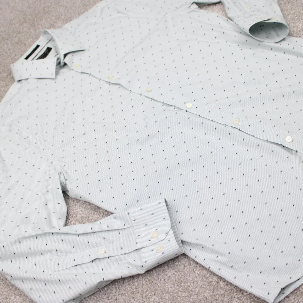 Banana Republic Shirt Mens Large Green Geometric Slim Fit Wrinkle Resistant L/S‎